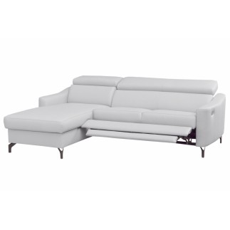 Canapé d'angle relax en cuir de luxe italien avec relax électrique et coffre, AMBERT, blanc, angle gauche