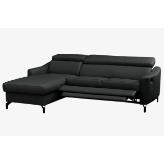 Canapé d'angle relax en cuir de luxe italien avec relax électrique et coffre, AMBERT, noir, angle gauche