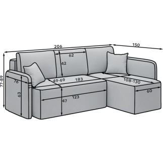 Canapé d'angle convertible HARRY en velours luxe 3/4 places, gris, angle droit (vu de face)