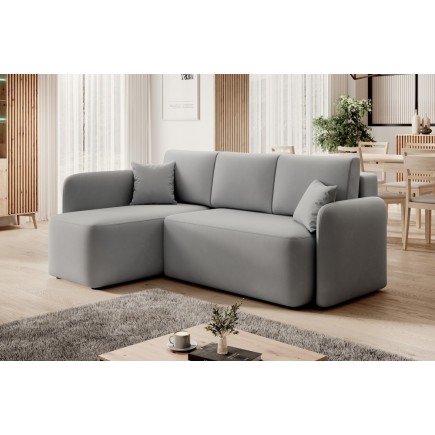 Canapé d'angle convertible HARRY en velours luxe - 3/4 places, gris, angle gauche (vu de face)