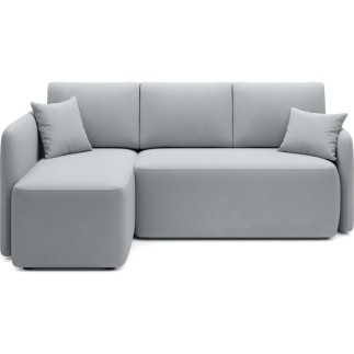 Canapé d'angle convertible HARRY en velours luxe - 3/4 places, gris, angle gauche (vu de face)