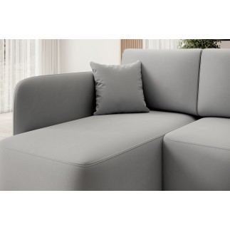 Canapé d'angle convertible HARRY en velours luxe - 3/4 places, gris, angle gauche (vu de face)