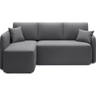 Canapé d'angle convertible HARRY en velours luxe - 3/4 places, gris foncé, angle gauche (vu de face)
