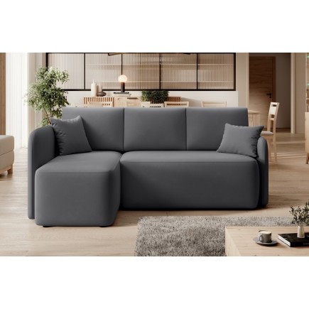 Canapé d'angle convertible HARRY en velours luxe - 3/4 places, gris foncé, angle gauche (vu de face)
