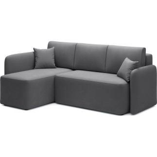 Canapé d'angle convertible HARRY en velours luxe - 3/4 places, gris foncé, angle gauche (vu de face)