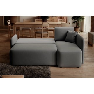 Canapé d'angle convertible HARRY en velours luxe 3/4 places, gris foncé, angle droit (vu de face)