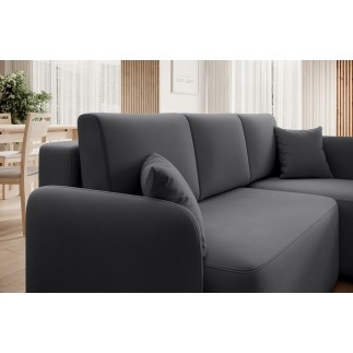 Canapé d'angle convertible HARRY en velours luxe 3/4 places, gris foncé, angle droit (vu de face)
