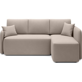 Canapé d'angle convertible HARRY en velours luxe 3/4 places, beige, angle droit (vu de face)