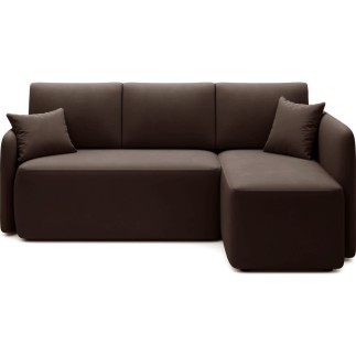 Canapé d'angle convertible HARRY en velours luxe 3/4 places, chocolat, angle droit (vu de face)