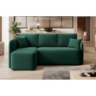 Canapé d'angle convertible HARRY en velours luxe - 3/4 places, vert, angle gauche (vu de face)