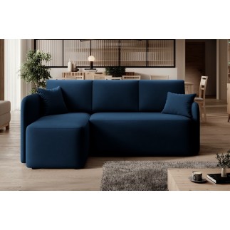 Canapé d'angle convertible HARRY en velours luxe - 3/4 places, bleu, angle gauche (vu de face)