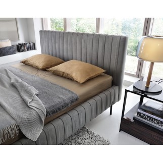 Lit double en tissu velours de qualité luxe, PLACIDO, gris foncé, 180x200