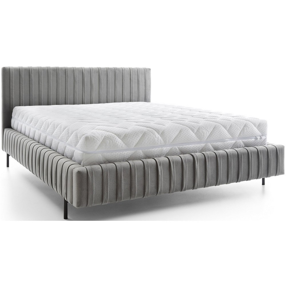 Lit double en tissu velours de qualité luxe, PLACIDO, gris foncé, 140x200 Lit double en tissu velours de qualité luxe, PLACIDO, gris foncé, 140x200