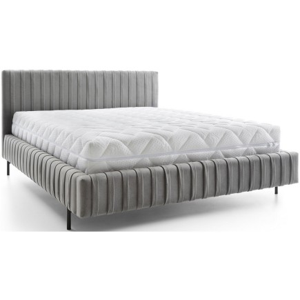 Lit double en tissu velours de qualité luxe, PLACIDO, gris foncé, 160x200