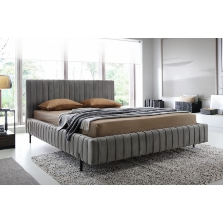 Lit double en tissu velours de qualité luxe, PLACIDO, gris foncé, 160x200