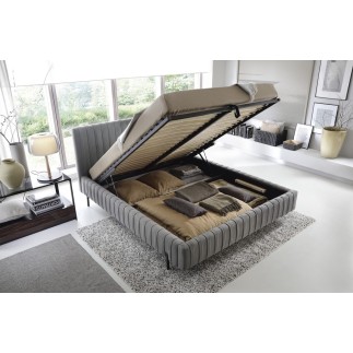 Lit double en tissu velours de qualité luxe, PLACIDO, gris foncé, 160x200