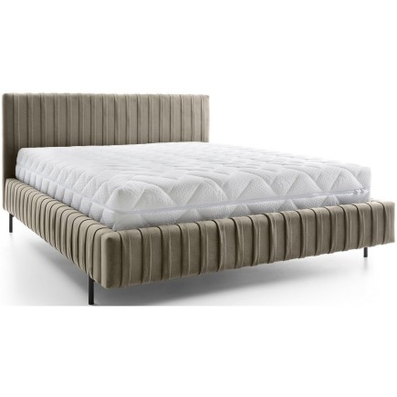 Lit double en tissu velours de qualité luxe, PLACIDO, marron, 140x200