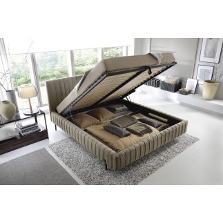 Lit double en tissu velours de qualité luxe, PLACIDO, marron, 140x200