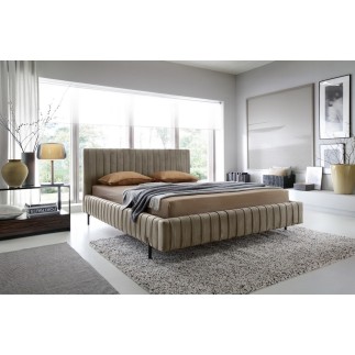 Lit double en tissu velours de qualité luxe, PLACIDO, marron, 140x200