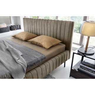 Lit double en tissu velours de qualité luxe, PLACIDO, marron, 160x200