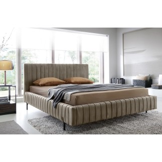 Lit double en tissu velours de qualité luxe, PLACIDO, marron, 180x200