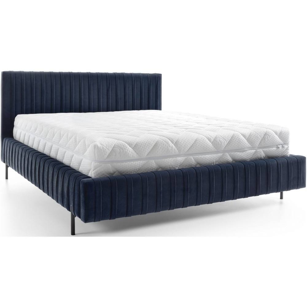 Lit double en tissu velours de qualité luxe, PLACIDO, bleu foncé, 180x200 Lit double en tissu velours de qualité luxe, PLACIDO, bleu foncé, 180x200