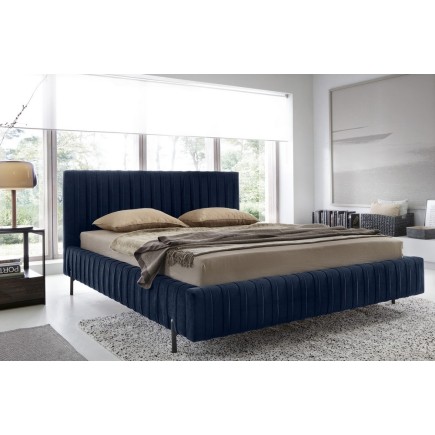 Lit double en tissu velours de qualité luxe, PLACIDO, bleu foncé, 180x200