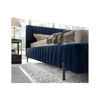 Lit double en tissu velours de qualité luxe, PLACIDO, bleu foncé, 180x200