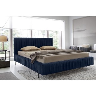 Lit double en tissu velours de qualité luxe, PLACIDO, bleu foncé, 160x200