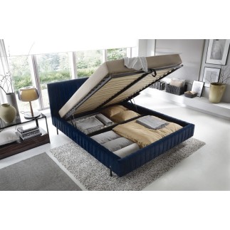 Lit double en tissu velours de qualité luxe, PLACIDO, bleu foncé, 160x200