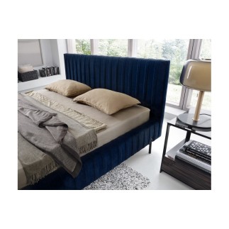 Lit double en tissu velours de qualité luxe, PLACIDO, bleu foncé, 140x200