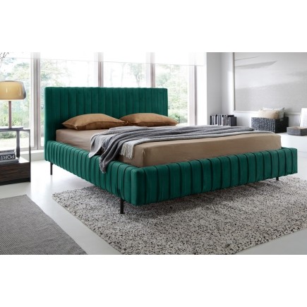 Lit double en tissu velours de qualité luxe, PLACIDO, vert foncé, 160x200