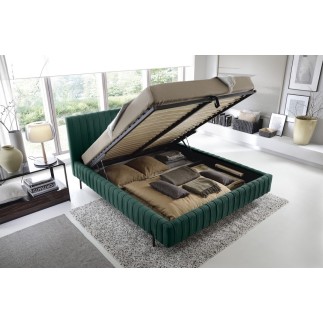Lit double en tissu velours de qualité luxe, PLACIDO, vert foncé, 180x200