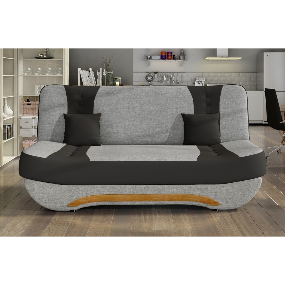 Canapé 3 places convertible et espace de rangement - tissu gris et simili noir - en tissu de qualité, EWIN