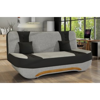 Canapé 3 places convertible et espace de rangement - tissu gris et simili noir - en tissu de qualité, EWIN