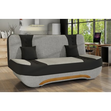 Canapé 3 places convertible et espace de rangement - tissu gris et simili noir - en tissu de qualité, EWIN