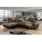 Canapé d'angle convertible en tissu velours luxe 5 places, avec coffre, marron et chocolat, angle gauche (vu de face), ANNECY VE