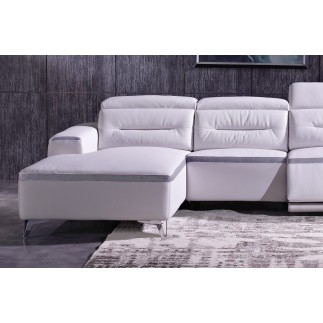 Canapé d'angle relax en cuir buffle italien de luxe FUNRELAX, blanc et bande gris clair, angle gauche, 5 places