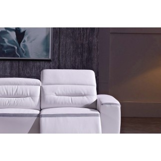 Canapé d'angle relax en cuir buffle italien de luxe FUNRELAX, blanc et bande gris clair, angle gauche.