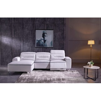 Canapé d'angle relax en cuir buffle italien de luxe FUNRELAX, blanc et bande gris clair, angle gauche.