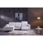 Canapé d'angle relax en cuir buffle italien de luxe FUNRELAX, blanc et bande gris clair, angle gauche, 5 places Canapé d'angle relax en cuir buffle italien de luxe FUNRELAX, blanc et bande gris clair, angle gauche, 5 places