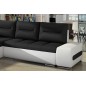 Canapé d'angle convertible en tissu luxe noir et simili cuir blanc, 5 places, angle gauche (vu de face) - OTELLO Canapé d'angle convertible en tissu luxe noir et simili cuir blanc, 5 places, angle gauche (vu de face) - OTELLO