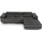 Canapé d'angle convertible ARMEL en tissu velours luxe 5 places, gris anthracite, avec coffre, angle droit (vu de face)
