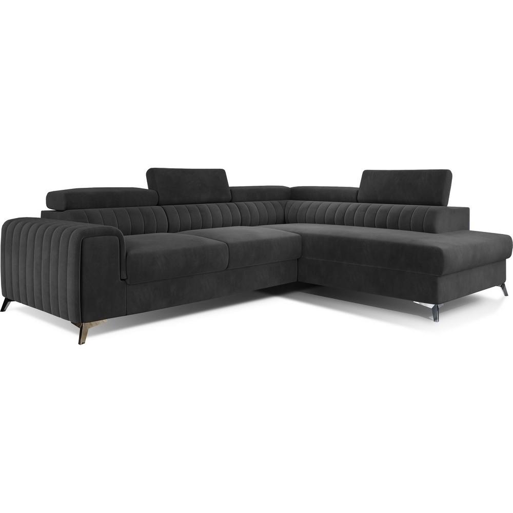 Canapé d'angle convertible - LARRY VELOURS Luxe gris foncé, 5 places, angle droit (vu de face) Canapé d'angle convertible - LARRY VELOURS Luxe gris foncé, 5 places, angle droit (vu de face)