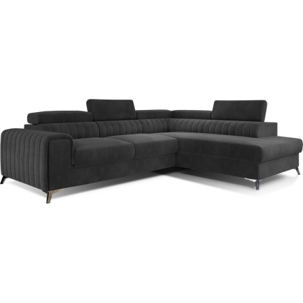 Canapé d'angle convertible - LARRY VELOURS Luxe gris foncé, 5 places, angle droit (vu de face)