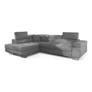 -Canapé d'angle convertible en velours luxe 5 places, avec coffre, gris clair, angle gauche (vu de face), ANNECY VELOURS