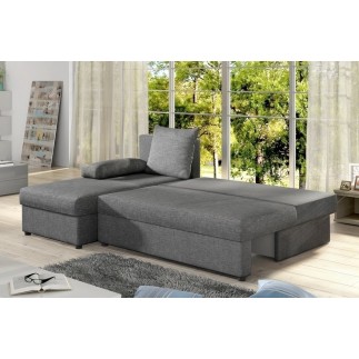 Canapé d'angle convertible GILO - en tissu luxe 3/4 places, gris, angle gauche (vu de face)