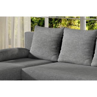 Canapé d'angle convertible GILO - en tissu luxe 3/4 places, gris, angle gauche (vu de face)