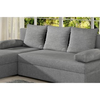 Canapé d'angle convertible GILO - en tissu luxe 3/4 places, gris, angle gauche (vu de face)