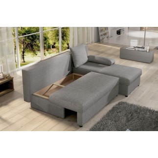 Canapé d'angle convertible - GILO - en tissu luxe 3/4 places, gris, angle droit (vu de face)